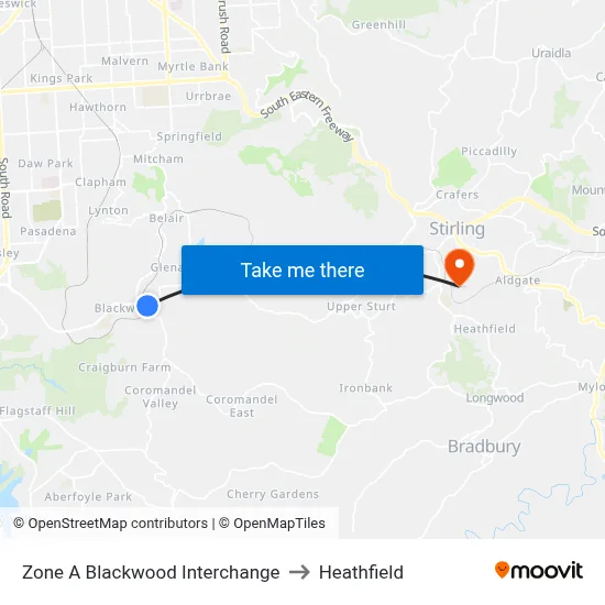 Zone A Blackwood Interchange to Heathfield map