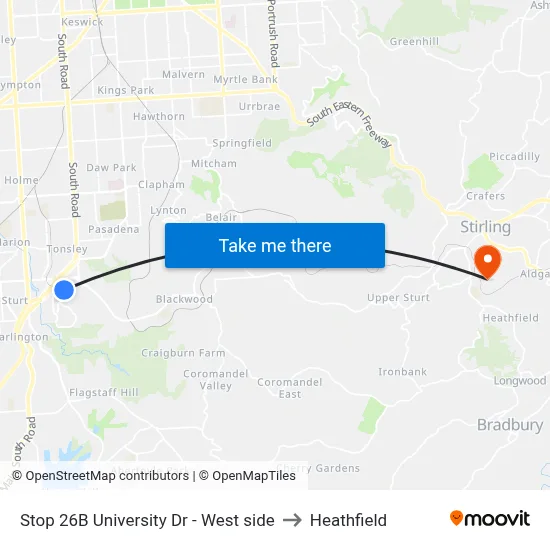 Stop 26B University Dr - West side to Heathfield map