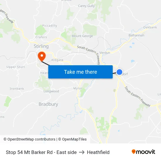 Stop 54 Mt Barker Rd - East side to Heathfield map