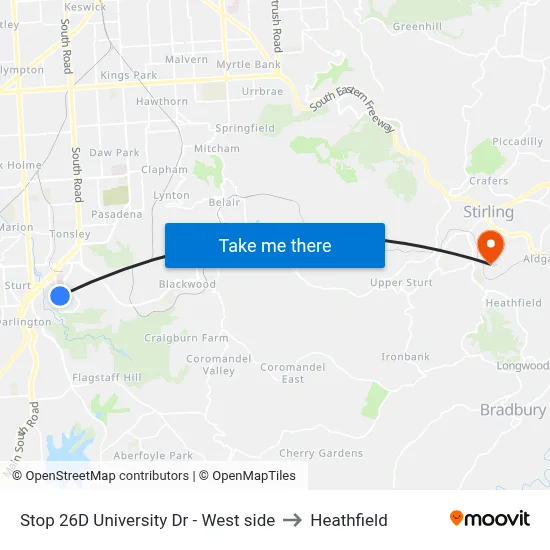 Stop 26D University Dr - West side to Heathfield map