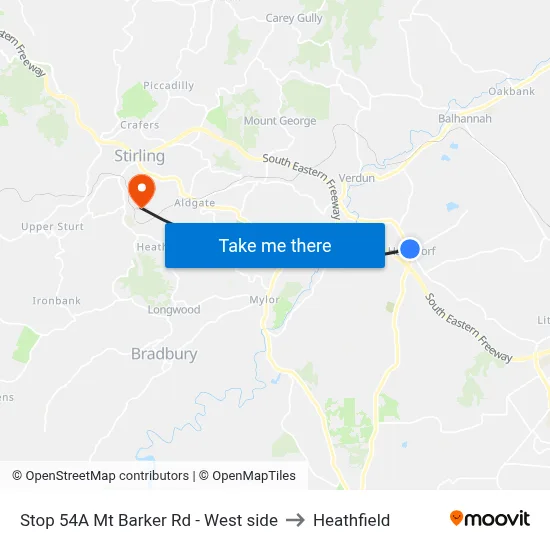 Stop 54A Mt Barker Rd - West side to Heathfield map