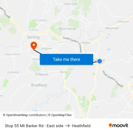 Stop 55 Mt Barker Rd - East side to Heathfield map