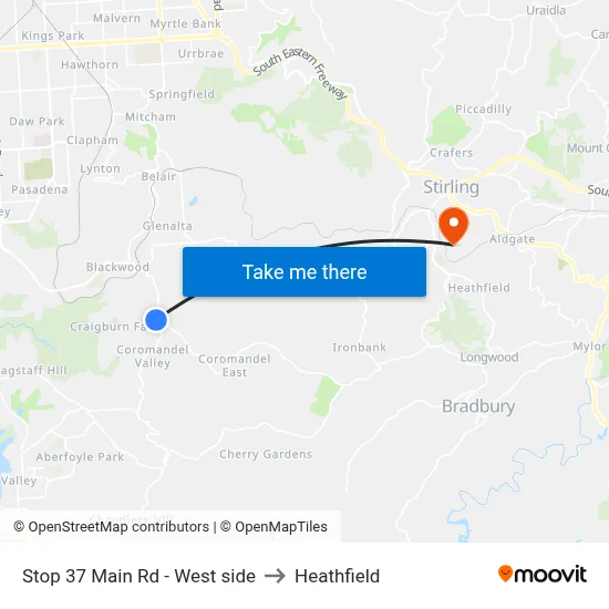 Stop 37 Main Rd - West side to Heathfield map