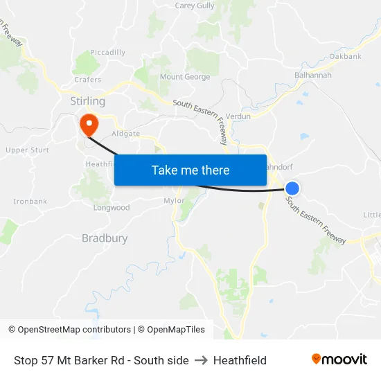 Stop 57 Mt Barker Rd - South side to Heathfield map