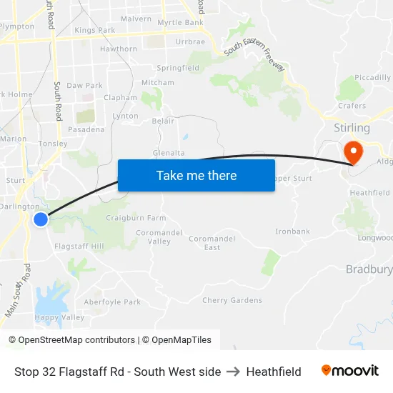 Stop 32 Flagstaff Rd - South West side to Heathfield map