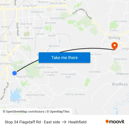 Stop 34 Flagstaff Rd - East side to Heathfield map