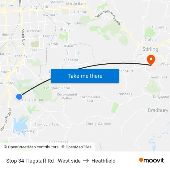 Stop 34 Flagstaff Rd - West side to Heathfield map