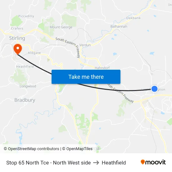 Stop 65 North Tce - North West side to Heathfield map