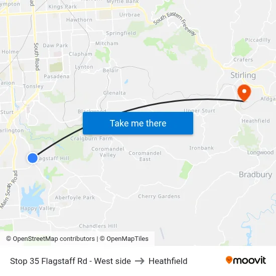 Stop 35 Flagstaff Rd - West side to Heathfield map