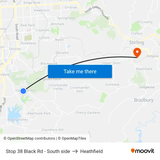 Stop 38 Black Rd - South side to Heathfield map