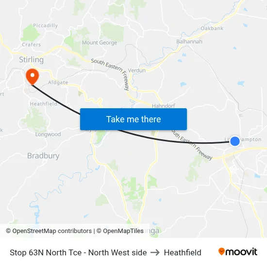 Stop 63N North Tce - North West side to Heathfield map