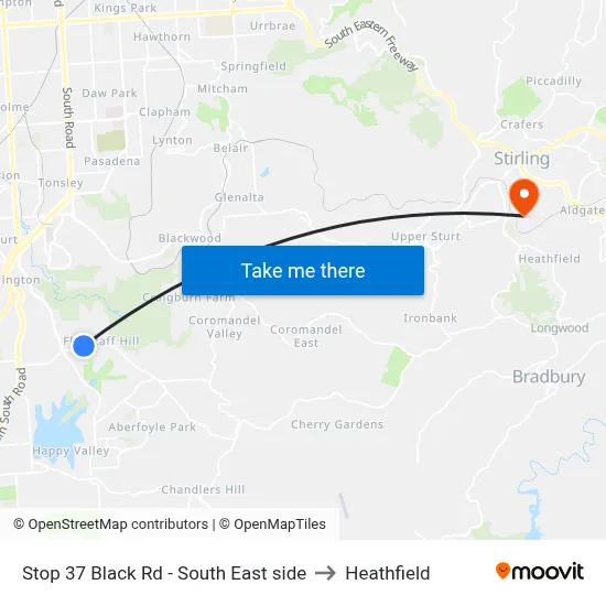 Stop 37 Black Rd - South East side to Heathfield map