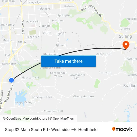 Stop 32 Main South Rd - West side to Heathfield map