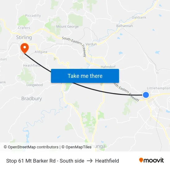 Stop 61 Mt Barker Rd - South side to Heathfield map
