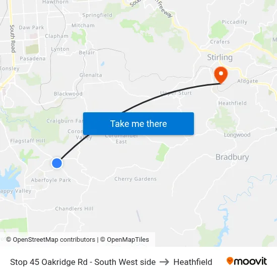 Stop 45 Oakridge Rd - South West side to Heathfield map