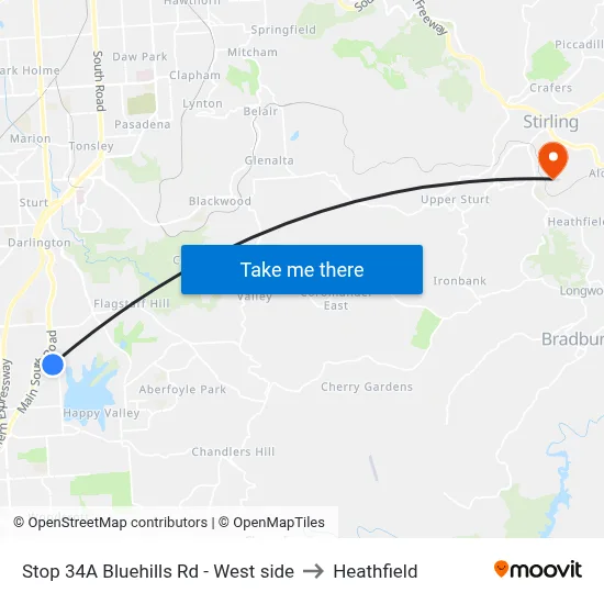 Stop 34A Bluehills Rd - West side to Heathfield map