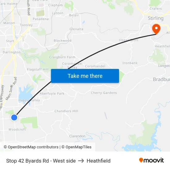 Stop 42 Byards Rd - West side to Heathfield map