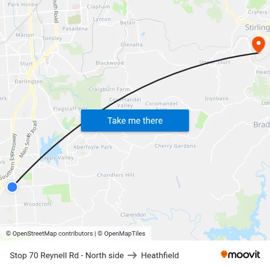 Stop 70 Reynell Rd - North side to Heathfield map