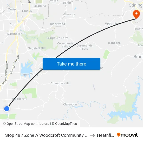 Stop 48 / Zone A Woodcroft Community Centre to Heathfield map