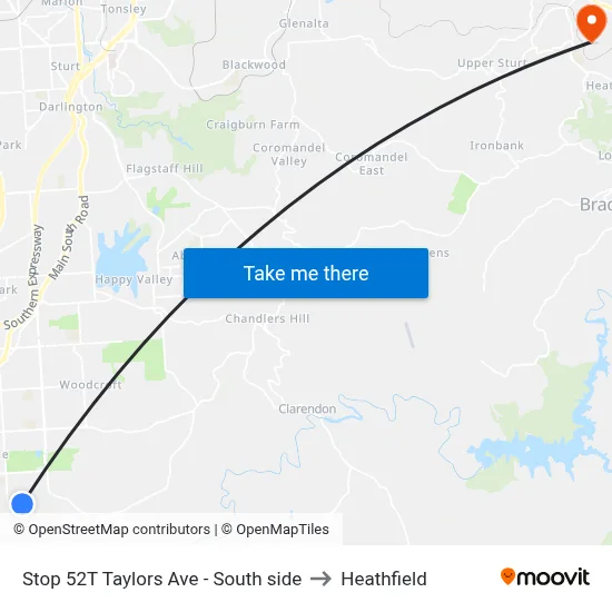 Stop 52T Taylors Ave - South side to Heathfield map