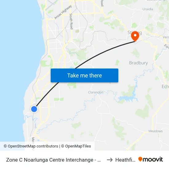 Zone C Noarlunga Centre Interchange - West side to Heathfield map