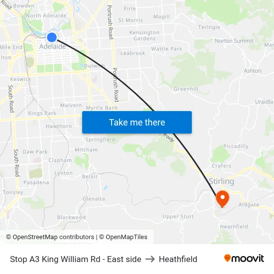 Stop A3 King William Rd - East side to Heathfield map