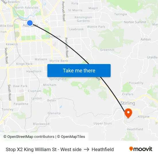 Stop X2 King William St - West side to Heathfield map