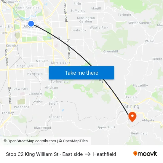 Stop C2 King William St - East side to Heathfield map
