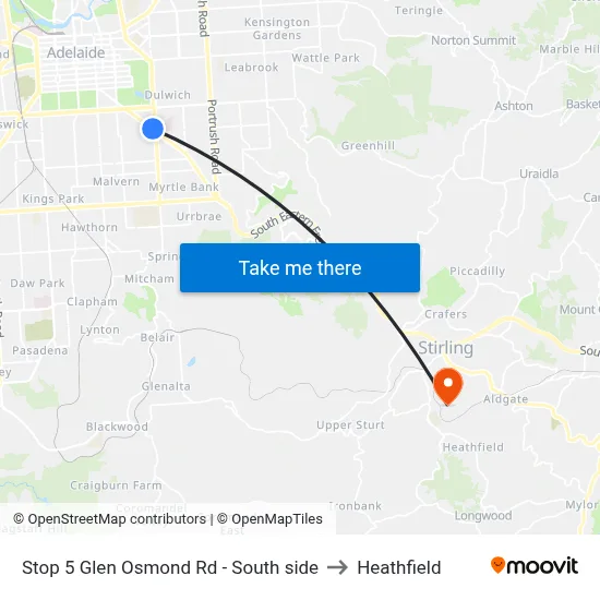 Stop 5 Glen Osmond Rd - South side to Heathfield map