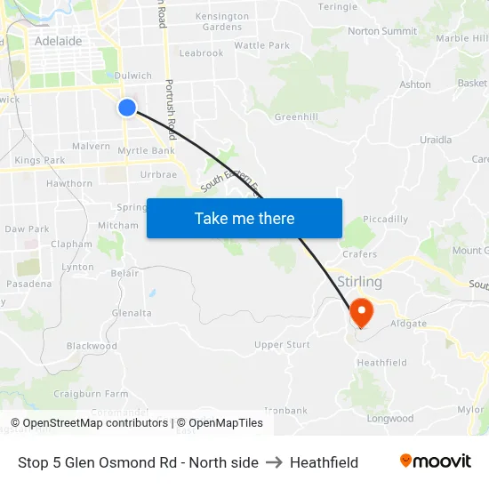 Stop 5 Glen Osmond Rd - North side to Heathfield map