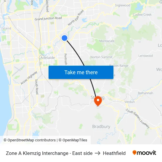 Zone A Klemzig Interchange - East side to Heathfield map