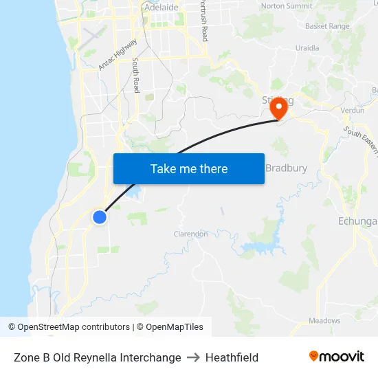 Zone B Old Reynella Interchange to Heathfield map