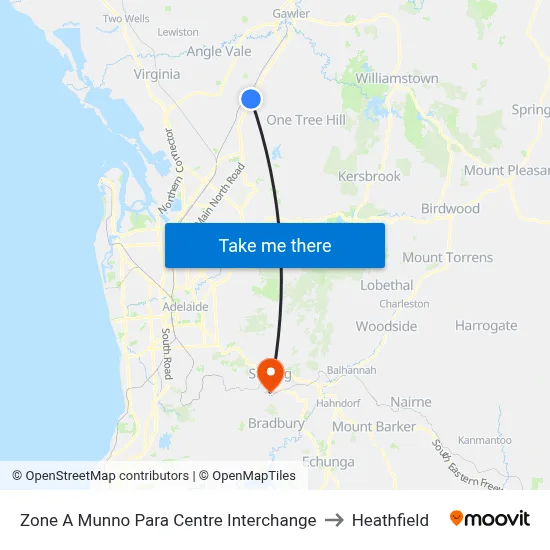 Zone A Munno Para Centre Interchange to Heathfield map