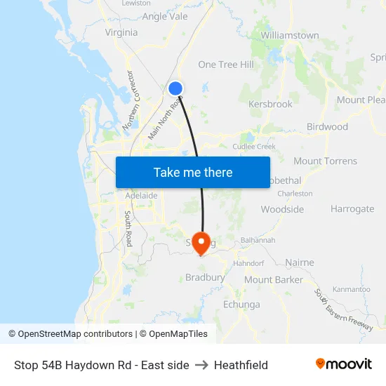 Stop 54B Haydown Rd - East side to Heathfield map