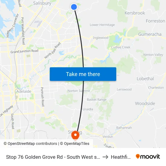 Stop 76 Golden Grove Rd - South West side to Heathfield map