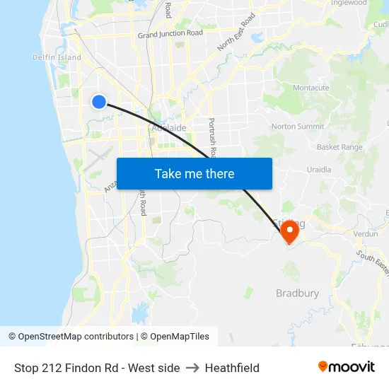 Stop 212 Findon Rd - West side to Heathfield map