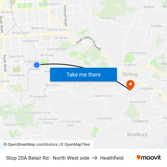Stop 20A Belair Rd - North West side to Heathfield map