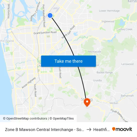 Zone B Mawson Central Interchange - South side to Heathfield map