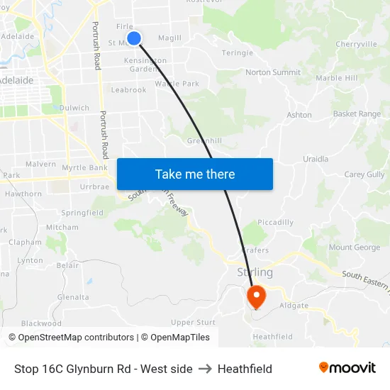 Stop 16C Glynburn Rd - West side to Heathfield map