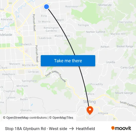 Stop 18A Glynburn Rd - West side to Heathfield map
