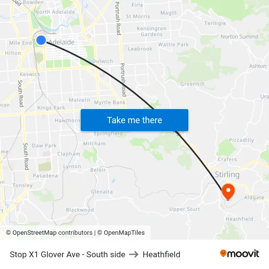 Stop X1 Glover Ave - South side to Heathfield map