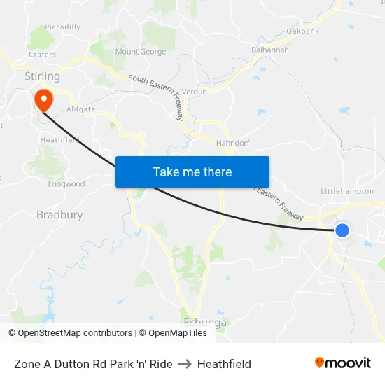 Zone A Dutton Rd Park 'n' Ride to Heathfield map