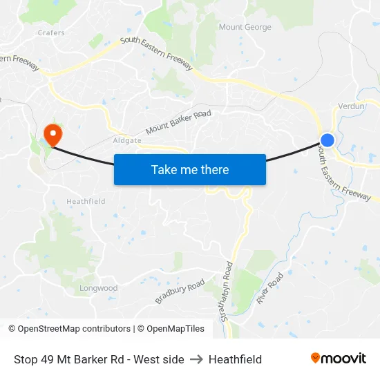 Stop 49 Mt Barker Rd - West side to Heathfield map