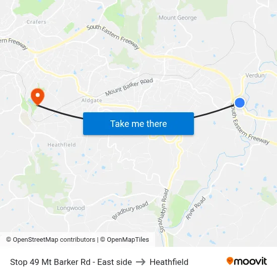Stop 49 Mt Barker Rd - East side to Heathfield map