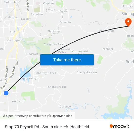 Stop 70 Reynell Rd - South side to Heathfield map
