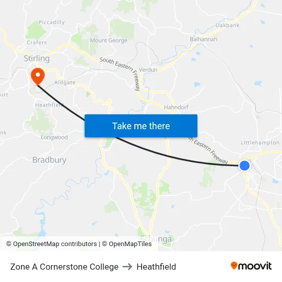 Zone A Cornerstone College to Heathfield map