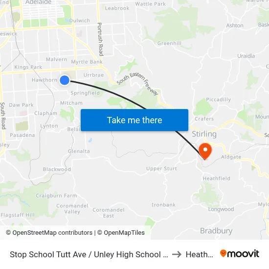 Stop School Tutt Ave / Unley High School - South side to Heathfield map