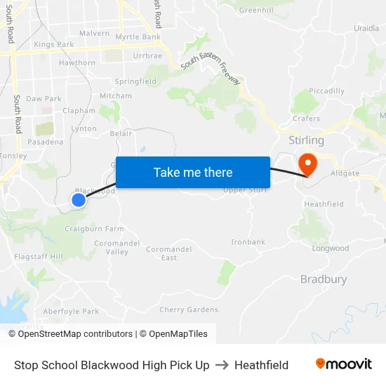 Stop School Blackwood High Pick Up to Heathfield map