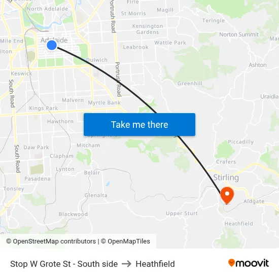 Stop W Grote St - South side to Heathfield map