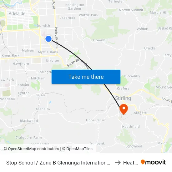 Stop School / Zone B Glenunga International High School Conyngham St to Heathfield map
